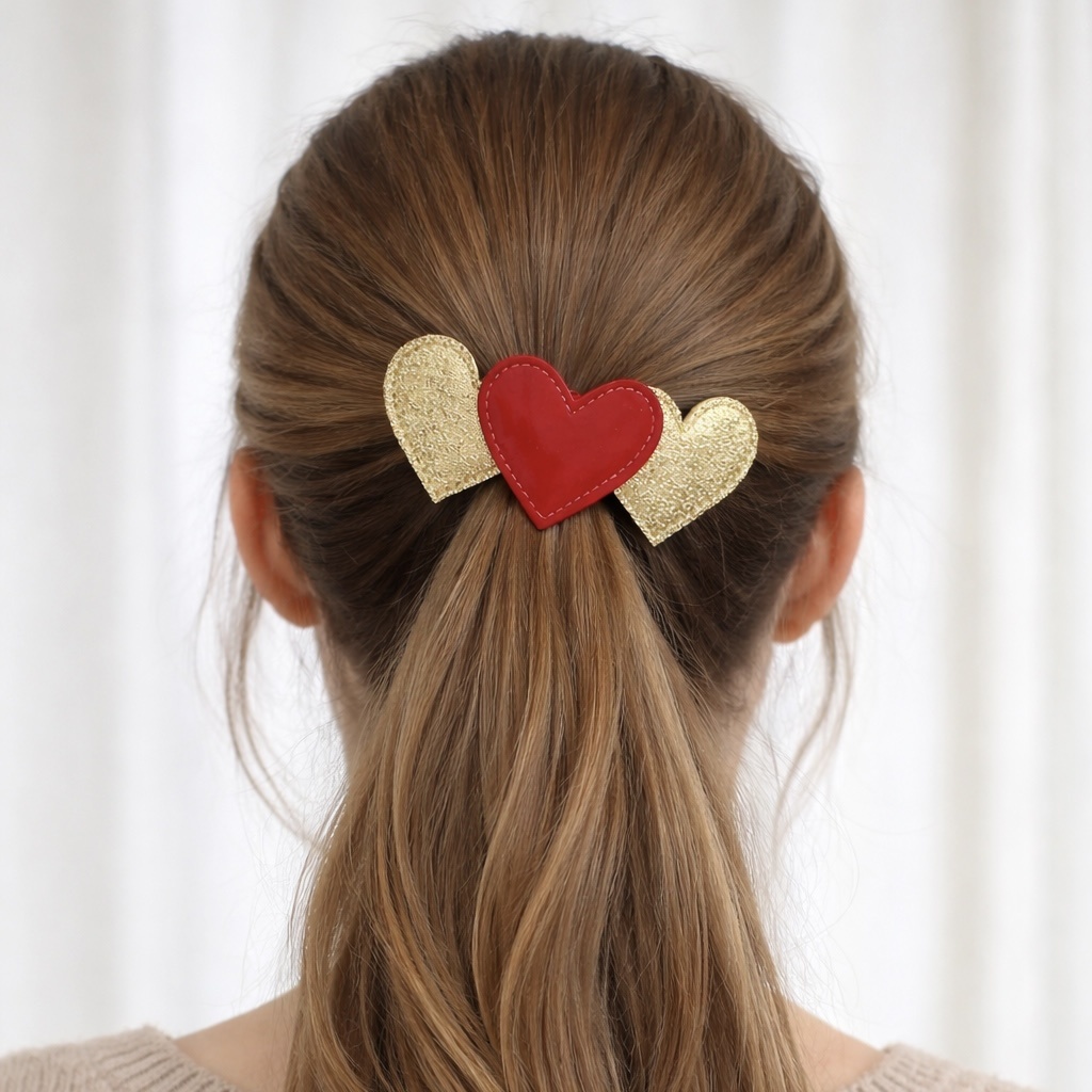 Barrette coeur doré et rouge 77382e7f-2390-4a72-9c54-b83014c95306